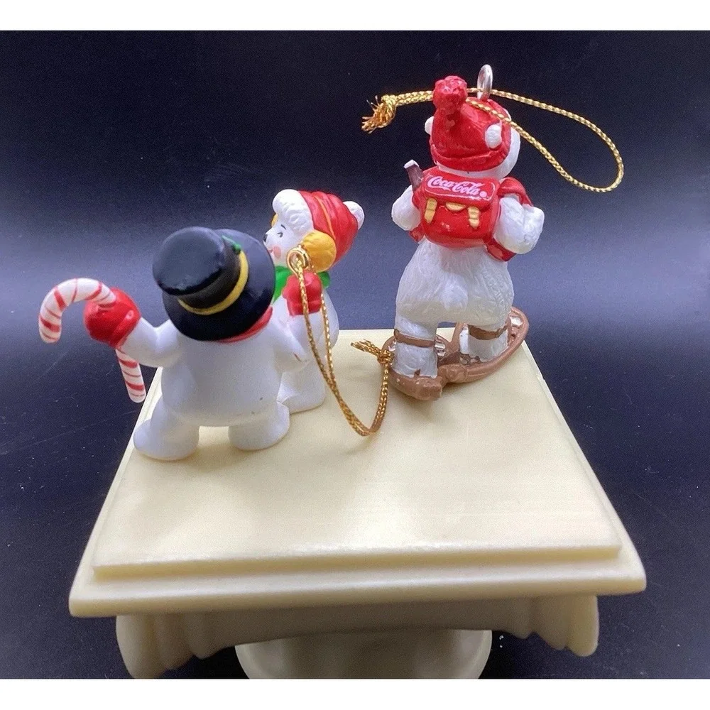 Lot Of 2 Vintage Mini‎ Christmas Ornaments Snowmen and Bear Holiday Decorative